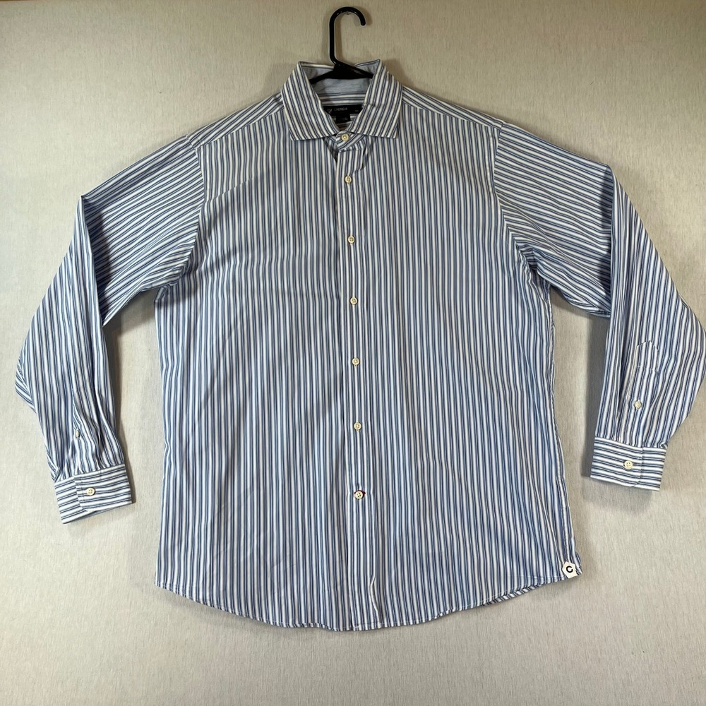 Cremieux Collection Shirt Mens Large Blue White Striped Cotton Button Down